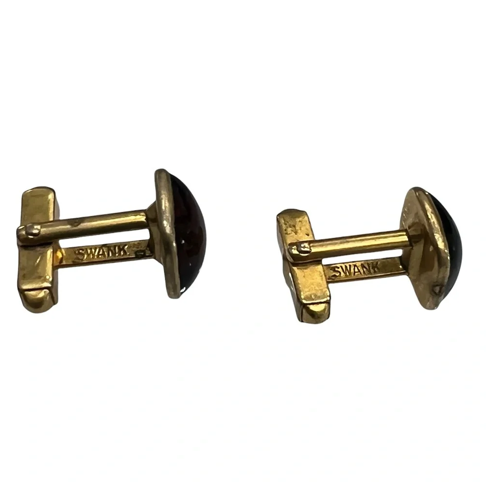 VINTAGE SWANK RED DOMED GOLD TONE CUFFLINKS